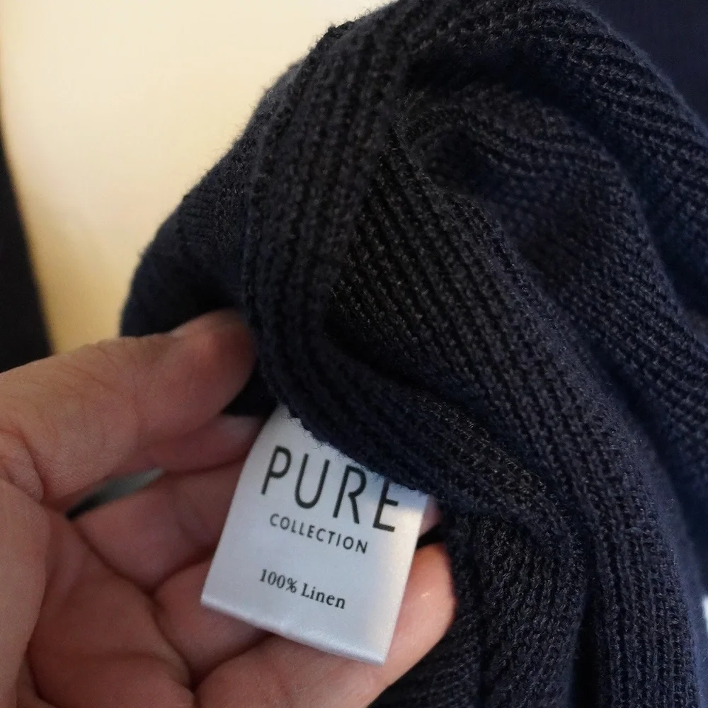 Pure Collection Blue Ribbed Knit Open Front LongSleeve Linen Cardigan 043 - Picture 7 of 7